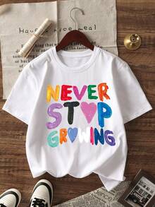 Plus Size Women Casual Holiday Round Neck Short Sleeve T-Shirt With Colorful Graphic Slogan Print - White - View 1