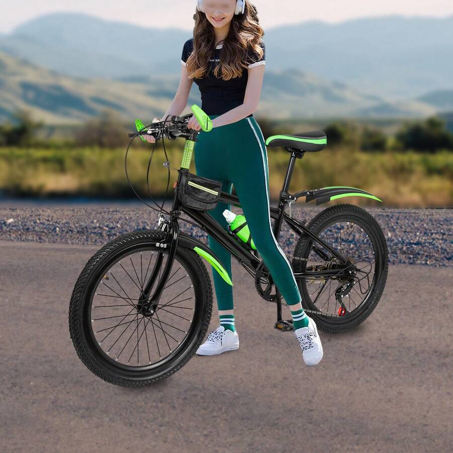 Children Mountain Bike, 20-Inch Adjustable Bike, Fitness Sports Bike, Suitable For Youth 1.3m To 1.5m Tall, Red/Green Mountain Bike. Designed For Rugged Terrain, Muddy Trails, Grassy Fields, Mountain Paths, Sandy Surfaces, And Wet Conditions. - 綠色 - 查看 1