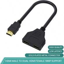 Cable Splitter 1 In 2 Out  Adapter Cable  Male To Dual Female 1 To 2 Way, Support Two The Same Size TVs At The Same Time, Signal One In Two Out 1080P Mirror Only Can't Extend Display - Black - View 4