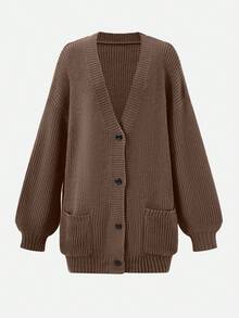 女士时尚针织开衫毛衣，秋冬新品，圣诞新年 - 棕色 - 查看 5