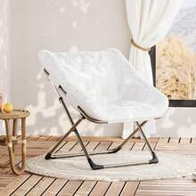 Silla plegable tipo platillo para adultos, cómoda silla reclinable con tapizado de piel sintética y estructura metálica, soporta hasta 136 kg (300 lb), no requiere ensamblaje, ideal para dormitorios, residencias estudiantiles y apartamentos, color blanco - Blanco - Ver 10