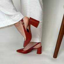GIO GENUINE LEATHER PUMPS FOR WOMEN'S FASHION COMFORT - RED - View 5