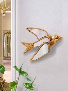 1 pieza Estatua de golondrina dorada para decoración del hogar, material de resina con diseño de superficie espejada, ideal para coleccionistas de aves, decoración colgante creativa para el hogar, fiestas y museos de insectos - Dorado - Ver 9