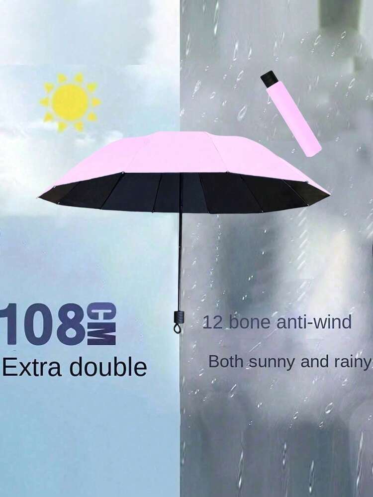 12根伞骨超大黑色防风防水折叠伞，商务男女旅行必备，晴雨两用，铝合金伞杆，自动开合，轻便，高效防紫外线，可折叠，小巧便携，自动开合，防雨，遮阳。 - 彩色 - 查看 13