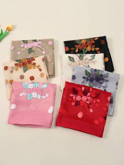 1pc Bohemian-Style Elegant And Noble Floral Scarf, Pearl Embroidery Silk Women's Scarf, Autumn Accessory Casual Business Shawl, Multi-Colored Scarf Suitable For Daily Wear And Family Holiday Gifts