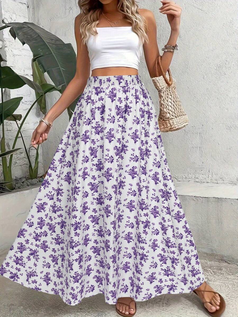Women's Ditsy Floral High Waist Casual A-Line Skirt, Suitable For Vacation, Commute, Daily Wear And Other Occasions, Beach, Holiday, Festival, Summer