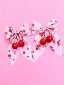 2 piezas Pinzas para el cabello con moño de cereza rosa, accesorios de cabello diarios asequibles