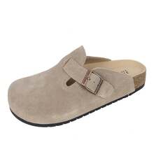 EVELLYHOOTD Women Men Genuine Suede Round Toe Cork Footbed Clogs Potato Shoes Slide Outdoor Gym Shoes With Arch Support Flat Clogs Retro Fashion Walking Shoes Slippers [Wide Feet PLS SIZE UP ] - Sand - 查看 11