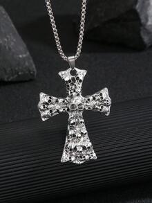 1pc Men's Fashionable Versatile Crystal Cross Necklace - Style 6 - View 11