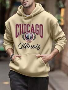 Áo Hoodie Nam Krometka, Mẫu mới Thu Đông phong cách đường phố Preppy với chữ in hình Chicago Illinois, áo nỉ chui đầu. - Màu be - Xem 2