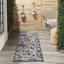 Nourison Aloha - Alfombra de área para Interiores y Exteriores Natural/Azul de 2 x 6 pies fácil Limpieza no se desprende recámara Sala de Estar Comedor Patio terraza Patio 2 x 6 - Azul natural - Ver 3