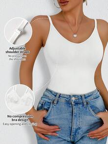 Women's Seamless Shapewear Top, Sexy Deep U-Back Crop Cami, Waist Shaping, No Pads, Bodycon Shaping Top - White - View 4