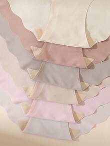 6条装女士无缝纯色波浪边内裤，舒适亲肤面料