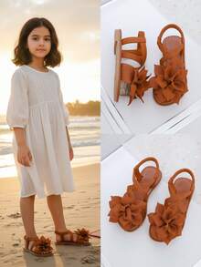 1 Paio di Sandali Piatti Marroni con Cinturini Floreali, Minimalisti con Cinturino Incrociato alla Caviglia, Punta Tonda con Suola Morbida, Sandali Casual Chic alla Romana, Adatti per Ragazze e Donne di Età Compresa tra 5-15 Anni, per Uso Quotidiano, Vacanze, Feste, Nuovi Arrivi Primavera/Estate 2026 - Castano - Visualizzare 7