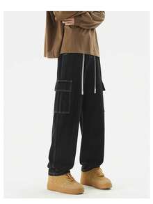 Men's Black, Khaki, And Beige Skater Cargo Pants With Elastic Waistband, Sizes S To XL - LINHA BRANCA - 查看 3