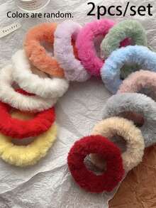 مجموعة من 2 قطعة، ألوان عشوائية، أربطة شعر مطاطية وأربطة شعر من الفرو الناعم بتصميم جديد - أربطة شعر كبيرة من الفرو الناعم، أربطة مطاطية للذيل، إكسسوارات شعر من الفرو الناعم المريحة، أربطة مطاطية للشعر
