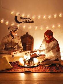 斋月装饰月亮和星星串灯，电池供电灯，适用于开斋节、伊斯兰节日、家居和房间装饰，非常适合斋月吉祥、开斋节、餐厅装饰、酒店装饰、卧室装饰、客厅装饰； - 暖色 - 查看 6