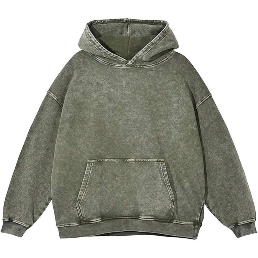 JeansFly Womens Oversized Acid Wash Hoodie Pullover Sweatshirts Vintage Loose Fit Winter Long Sleeve Shirts Outfits Tshirts&Hoodies DG010 Cotton Blend - 軍綠色 - 查看 1