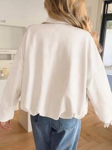 Womens Oversized Faux Suede Bomber Jacket Cropped Zip Up Lapel Coat Fall Winter Fall Winter Fashion Outfits - Màu be - Xem 5