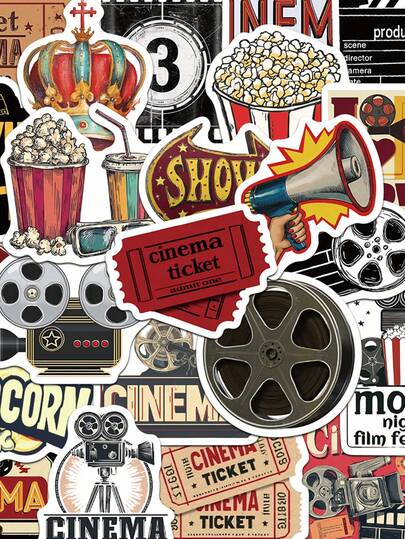 50pcs Retro Movie Stickers, Suitable For Decorating Notebooks, Laptops, Phone Cases, Luggage, Guitars, Etc.
