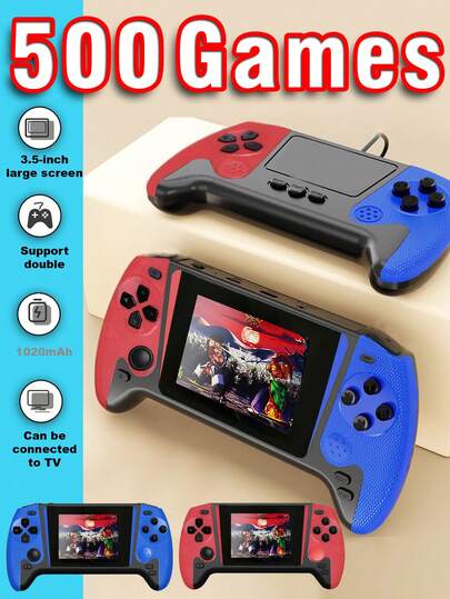 1pc New Large-Screen Game Console With 500 Classic Retro Games Nostalgic Red And White Machine Can Be Played By Two People And Can Be Connected To The TV For Screen Projection. Portable Travel FC Portable Handheld 3.5-Inch Screen Rechargeable Birthday Holiday Gift For Young Men And Women