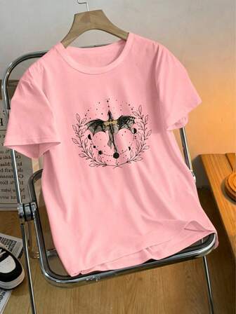 女式休闲动物印花短袖T恤，夏季