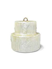 1个白色时尚亚克力蛋糕造型女士晚宴包，配有可拆卸PU腕带和可调节珍珠肩带，适合婚礼、派对、度假等场合，可作礼物。可作手拿包、斜挎包、单肩包使用。 - 白色 - 查看 5