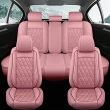 Luxury Faux PU Leather Car Seat Covers Full Set Waterproof Ant-Slip Full Wrapped Seat Protector Cover Automotive Seat Cover Universal For Most Cars - 粉色 - 查看 8