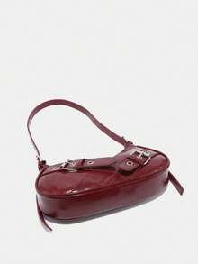 1pc Vintage Wine Red Patent Leather Y2K Gothic Style Shoulder Bag With Rivet Decoration For Women, Suitable For Daily Use And Travel, Tready Crescent Moon Bag For Women, Fashionable Burgundy Bag, Retro Inspired Bag For Women, 2000s Fashion Style Bag For Women, Vintage Bag For Women, Halloween Purse Perfect For Fancy Party Halloween Fashion & Gothic Fashion - Màu Đỏ Sâu - Xem 3