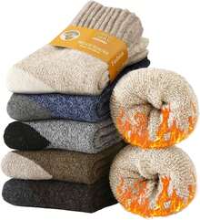 5 Pares Calcetines Térmicos Hombre de Lana,Calcetines gruesos y cálidos para el invierno en casa,en el trabajo o para practicar deportes al aire libre - A - Ver 1