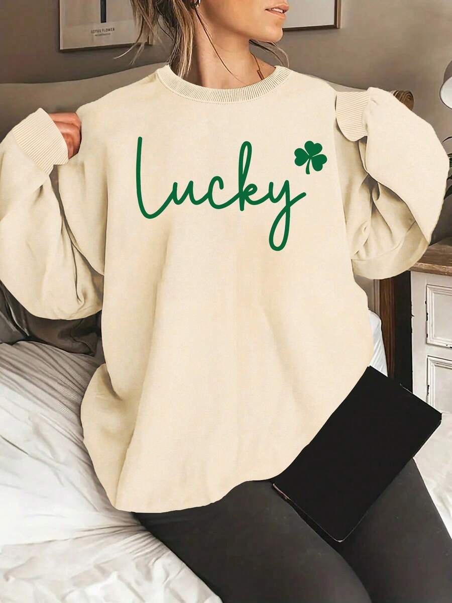 2025 New Women's Sweatshirt St. Patrick's Day Print Sweatshirt, Casual Round Neck Sports T-Shirt For Spring And Autumn, Sweatshirt For Women. Loose And Comfortable - Quả mơ - Xem 1