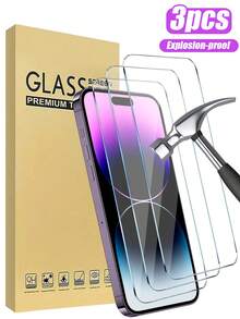 3 Stücke gehärtetes Glas Bildschirmschutz kompatibel mit iPhone 17/16/16 Plus/16 Pro/16 Pro Max/15/14/13/12/11 Pro Max/X/XS/XR/Mini/7/8/14 Plus, passt auch für 14/15 Pro Max, ideales Geschenk für Geburtstag, Familie, Freunde, unerlässlich für Handyschutz und Zubehör - Transparent - Übersicht 34