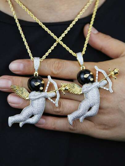 DUBSS 1 pieza Colgante de collar de ala de flecha con diamantes de imitación plateado para hombres, joyería de hip hop con circonita cúbica de grado 5A