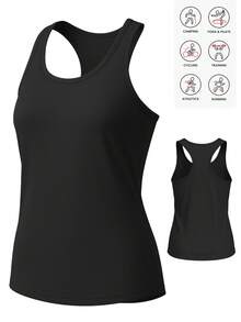 Women's Casual Tank Top, Sleeveless Solid Color Shirt, Suitable For Gym, Outdoor Sports, Spring/Summer Black - Black - View 3
