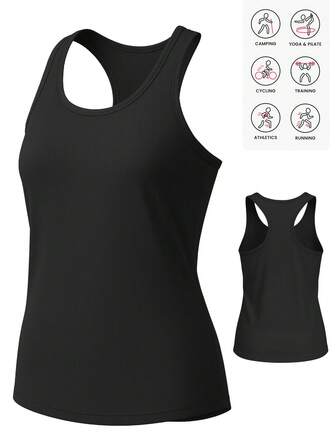 女式休闲背心，无袖纯色衬衫，适合健身房、户外运动、春夏季