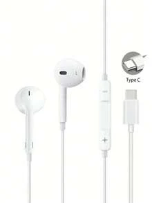 Type-C 有线耳机，入耳式耳机，带麦克风，立体声耳塞，兼容所有带 Type-C 接口的设备，兼容 15 Pro/16 Pro Max/17 Air 系列，兼容三星 Galaxy S25/S24/S23/S22/S21/S20 系列。