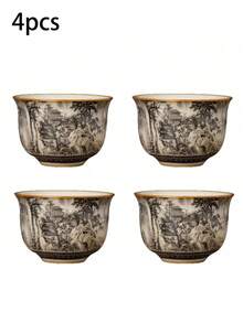 1pc/2pcs/6pcs水墨画陶瓷茶杯复古小容量意式咖啡杯品茶陶瓷杯功夫茶具茶杯普洱单杯随身杯大师杯小茶碗陶瓷杯适合茶友 - 彩色 - 查看 16