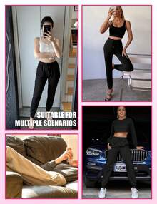 4 Pack Joggers For Women - Sweatpants With Pockets Lightweight Comfy Yoga Pants For Workout Travel Lounge - Black + Dark Gray + Navy Blue + Dark Crimson - 查看 5