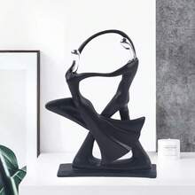 Couple Dancers Sculpture, Decoration Lovers Figurines Ornaments, Latin Dance Ornament - 黑色+銀色 - 查看 4