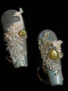 1pc Peacock Frame Leaf Pattern 3D Nail Art Mold, Transparent Silicone Nail Decoration Mold - Clear - View 10