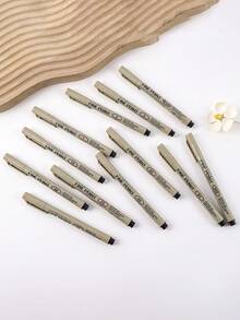 12pcs Fine Tip Waterproof Ink Pens Set - Black, Assorted Nib Sizes, Suitable For Detailed Sketching, Journaling, Outlining And Cartoon Animation, Smooth Floral And Precision Art, Back To School - Black - View 2
