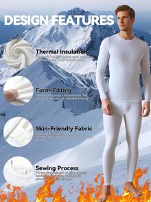 男士保暖内衣套装 - 保暖内衬锁住温暖，亲肤透气避免闷热，修身剪裁不臃肿，适合秋冬季居家休闲、通勤叠穿，是理想的圣诞礼物，保暖舒适。 - 白色 - 查看 3