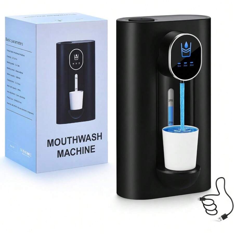 Automatic Mouthwash Dispenser - USB Rechargeable, 3 Settings, LED Display, 18oz, Black - 預設 - 查看 1