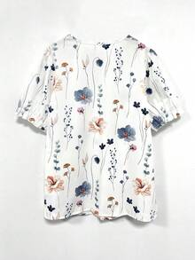 Plus Size Elegant Casual Floral Lace Ruffle Hem Blouse, Spring/Summer - White - View 5