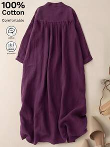 Women's V-Neck Open Front Casual Loose Plus Size Dress, Elegant Autumn/Spring