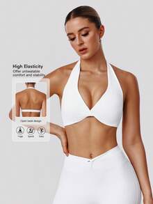 Sodalemon Women's Twist Back Workout Top, V-Neck Padded Solid Color Yoga Casual Sports Bra