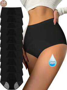 10PCS High-Waisted Women's Menstrual Briefs Double-Layer Breathable Comfort Full Coverage Leak-Proof Briefs Super Absorbent Women's Padded Briefs - Nhiều màu - Xem 10