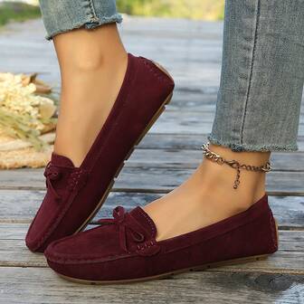 Plus Size EU35-43 Spring/Autumn New Fashion Black Suede Square Toe Flat Shoes, Deep Brown Everyday Wear, Purple Red One-Strap Buckle Suitable For Dresses, Random Pattern On Shoe Surface