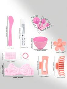 20pcs Pink Headband Face Mask Tool Set, Includes Headband, Wristband, Face Mask Brush, Face Mask Bowl, Hair Clips, Hair Ties, Etc. - Suitable For All Skin Types, Travel-Friendly Skincare And Makeup Set, Christmas And New Year Gift For Women - Multicolor - View 6
