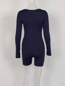 Women's Sexy Fitted Long Sleeve Jumpsuit, Summer - Blue - View 2